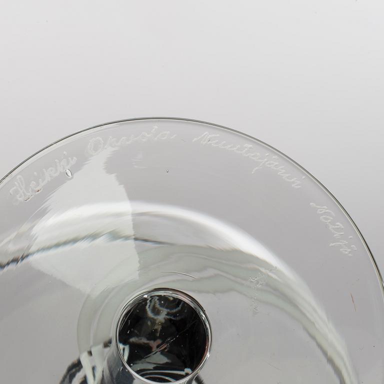 HEIKKI ORVOLA, two bowls, glass, signed, Nuutajärvi, Notsjö, Finland.