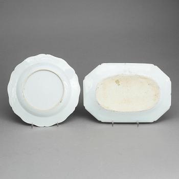 STEKFAT samt TALLRIK, porslin, Kina, Qianlong (1736-1795).