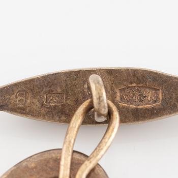Cufflinks, a pair, silver with serpentine, Russia, Soviet.