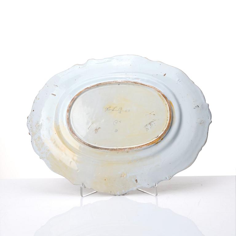 A Swedish Rörstrand faience tureen with cover and stand, 18th Century.