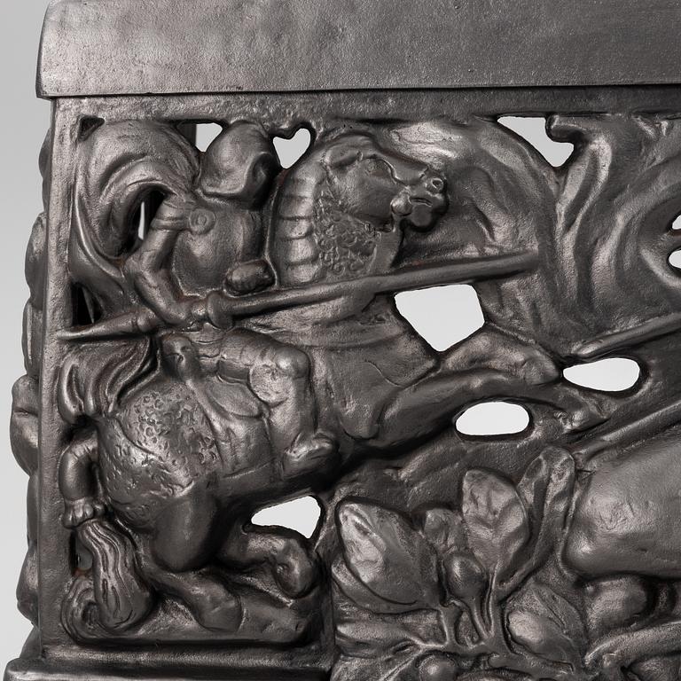 Fireplace front, cast iron, Art Nouveau, after Hans W Larsen, late 20th century.