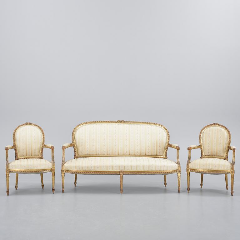 SALONGSGRUPP, 3 delar, gustaviansk stil, 1900-talets första hälft.