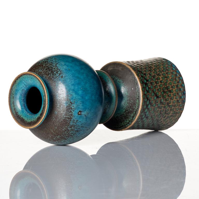 Stig Lindberg, a turquoise glazed stoneware vase, Gustavsberg studio, Sweden 1964.