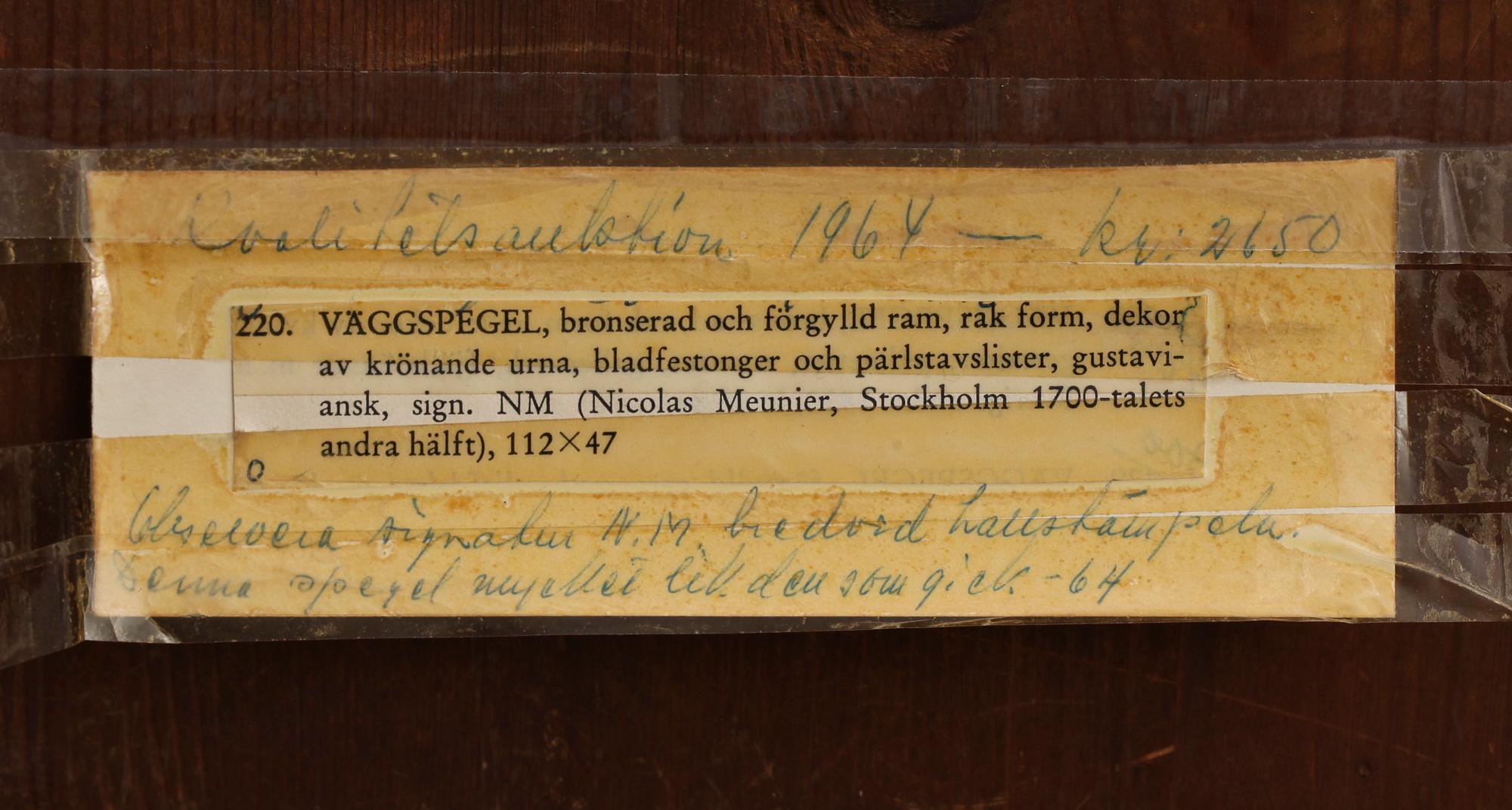 SPEGEL, Niclas Meunier(1754-1797), Stockholm, gustaviansk.