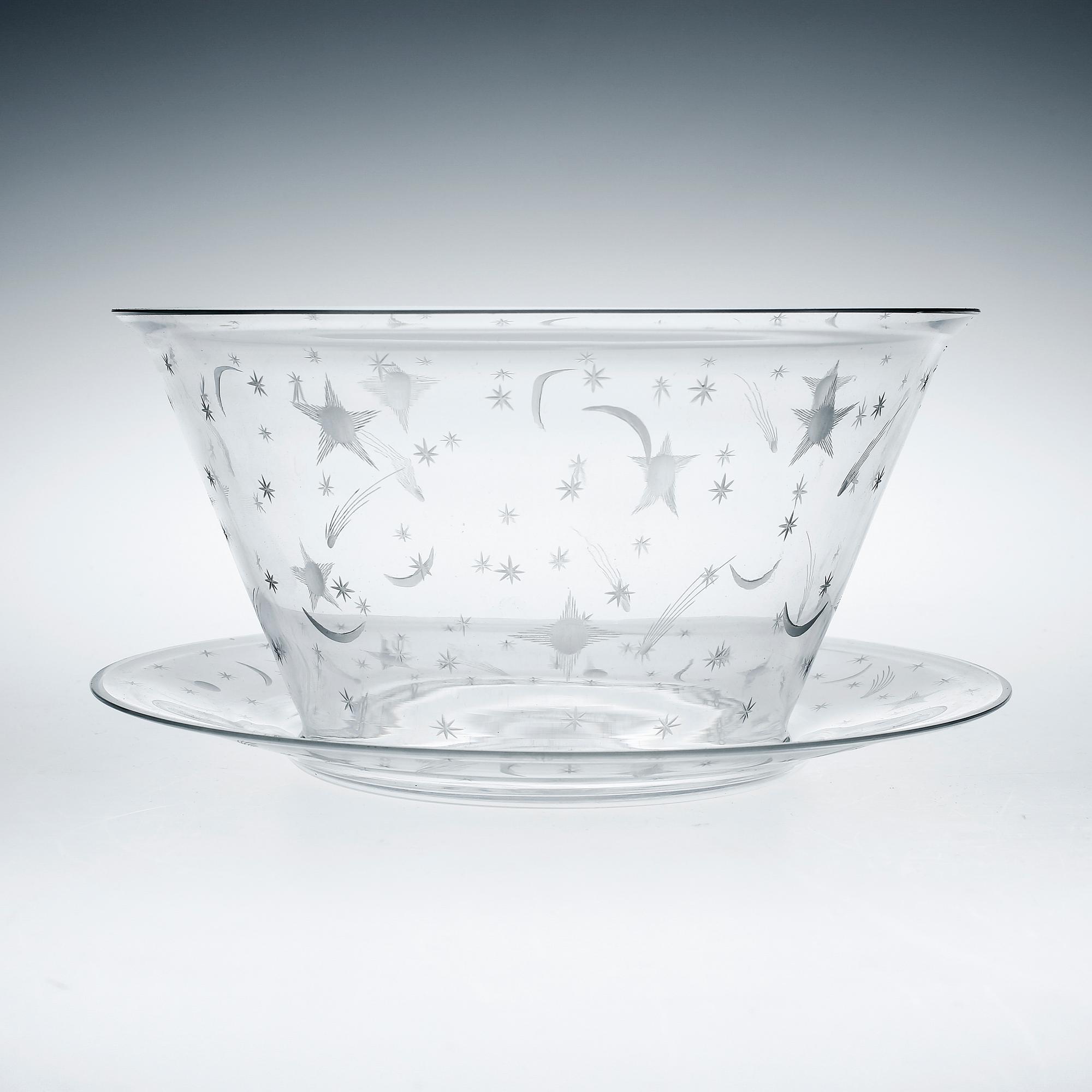 SKÅL samt FAT, 2 st, "Stjärnhimmelsmönstret", Edward Hald, 1920-tal.