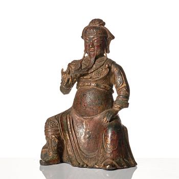 A bronze sculpture of a warrior, Ming dynasty (1368-1644).