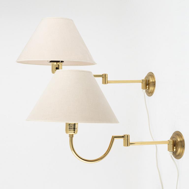A pair of brass wall lamps, EWÅ, later part of the 20th century.
