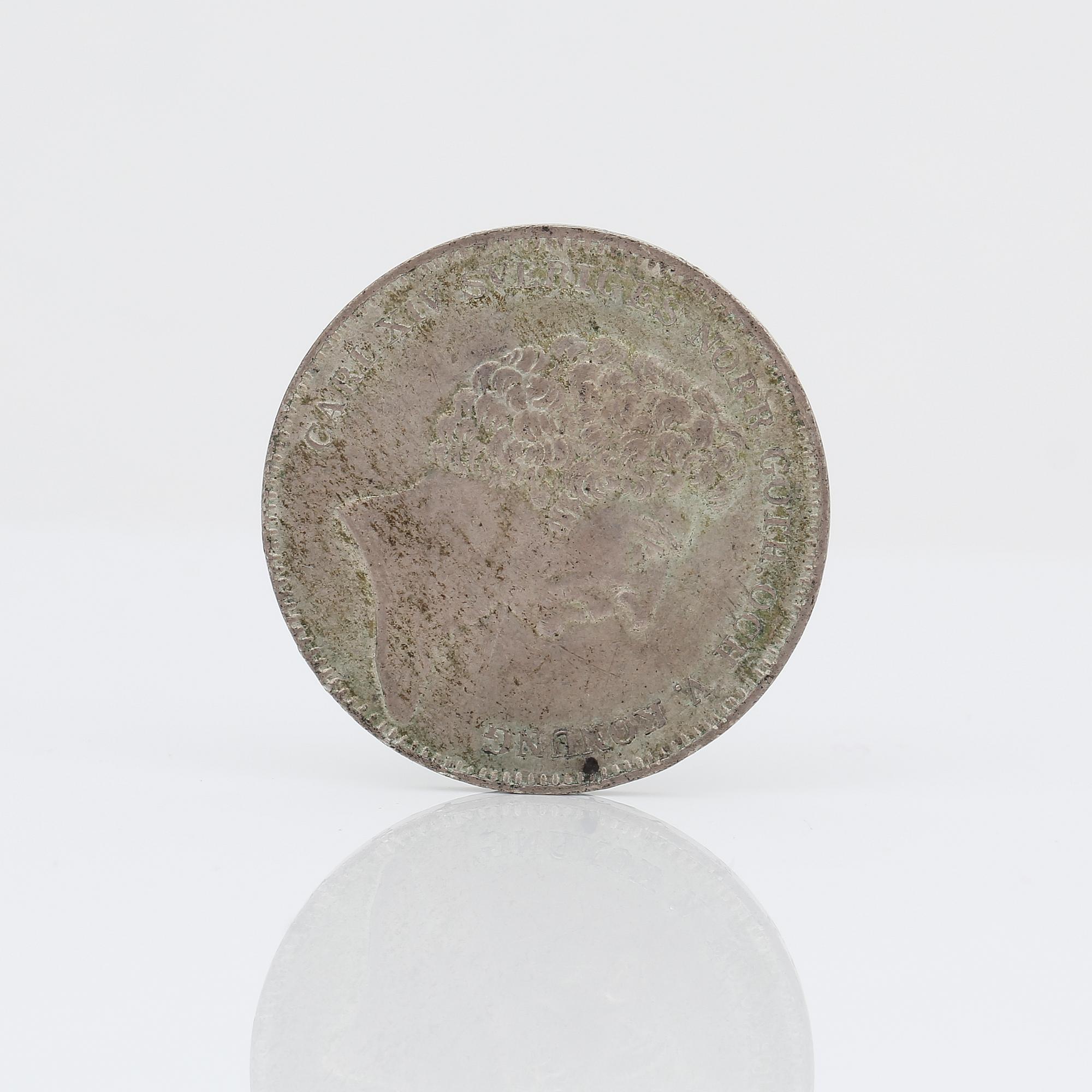 SILVER MYNT, 2 riksdaler specie, Karl XIV Johan, 1831. Vikt ca 16,89 g.