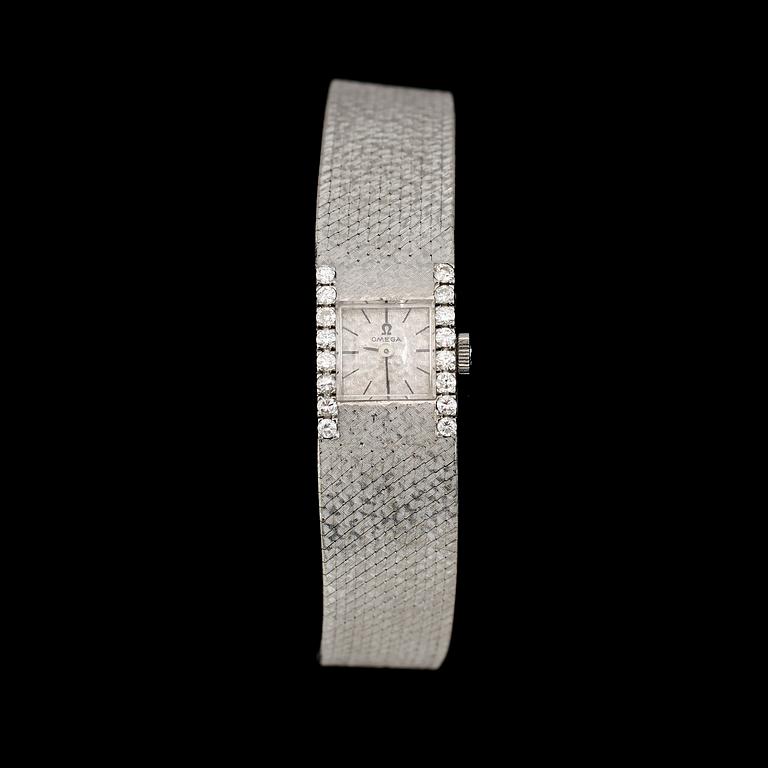 ARMBANDSUR, 18K vitguld med biljantslipade diamanter, Omega. Total vikt ca 55 g.