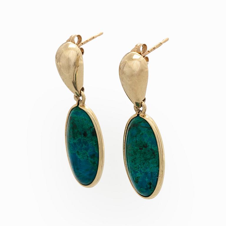 Örhängen, 14K guld med chrysocolla Eilat-stenar.