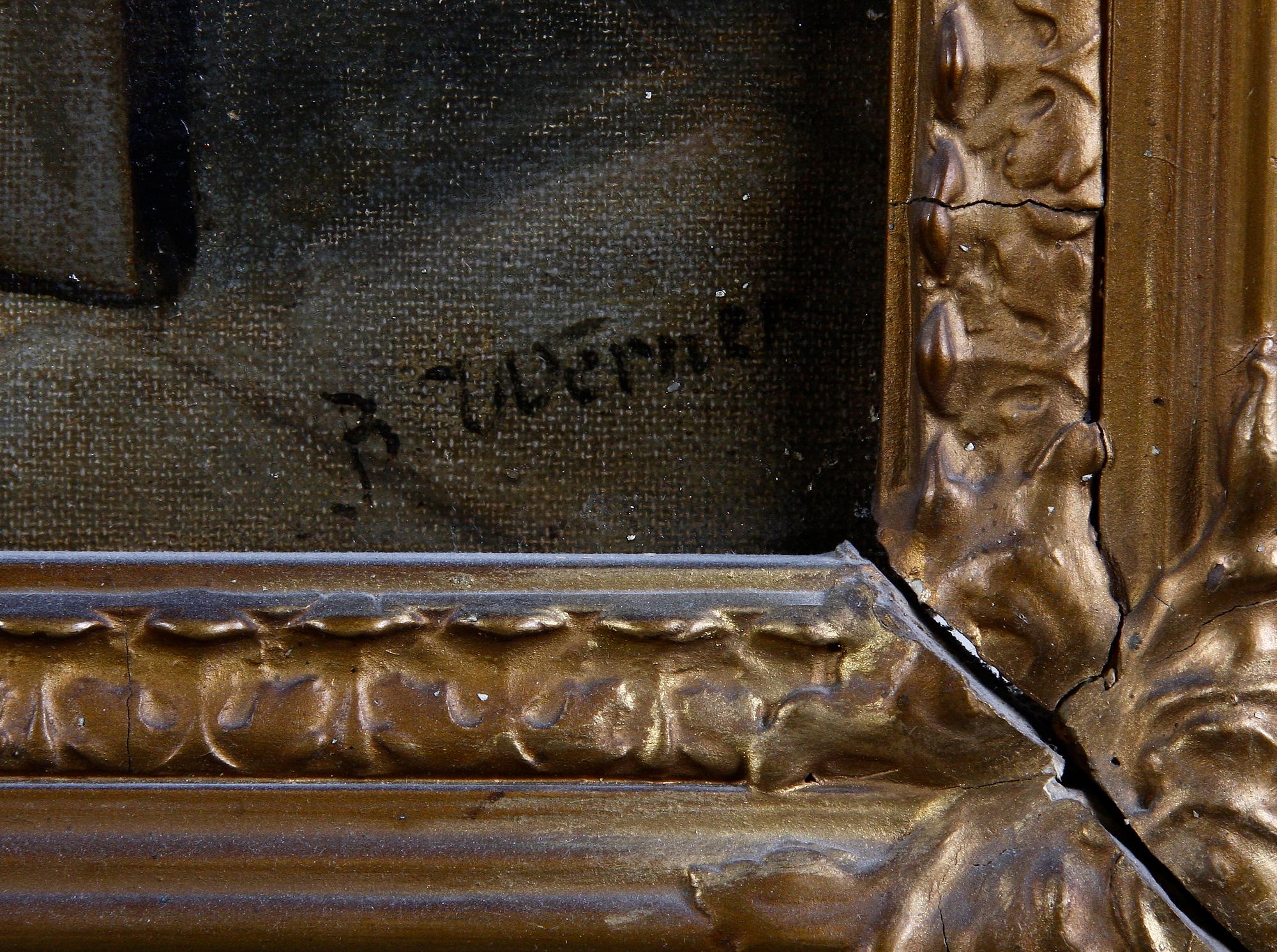 OKÄND KONSTNÄR, olja på duk, omkring sekelskiftet 1900. Bär sign.