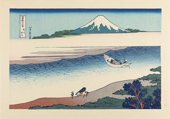 Katsushika Hokusai, after, a set of six woodblock prints in colours, later part of the 20th Century.