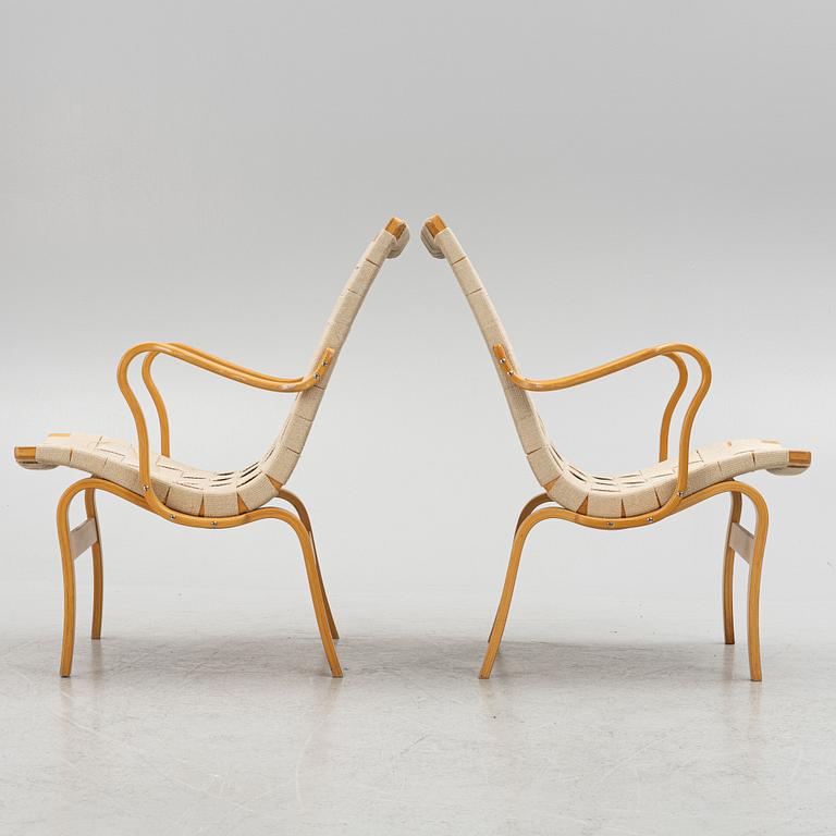 Bruno Mathsson, a pair of armchairs, "Eva", Dux, late 20th century.