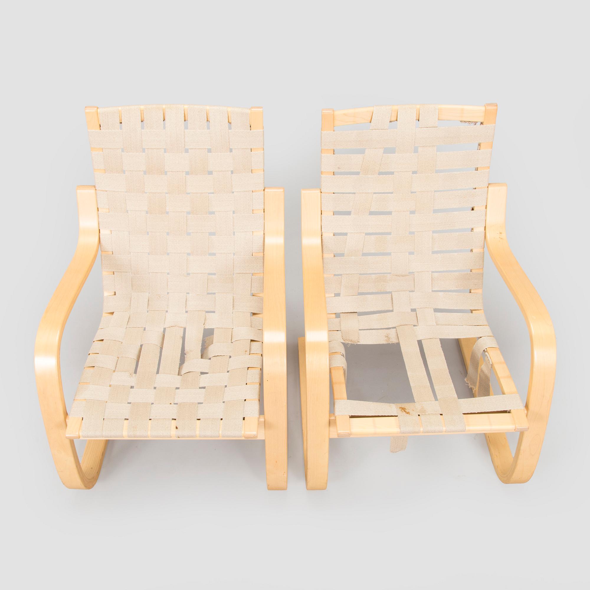 Alvar Aalto, fåtöljer, ett par, modell 406 för Artek 1900-talets slut.