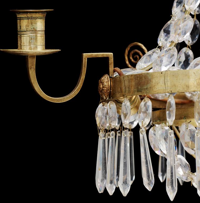 A late Gustavian circa 1800 three-light chandelier.