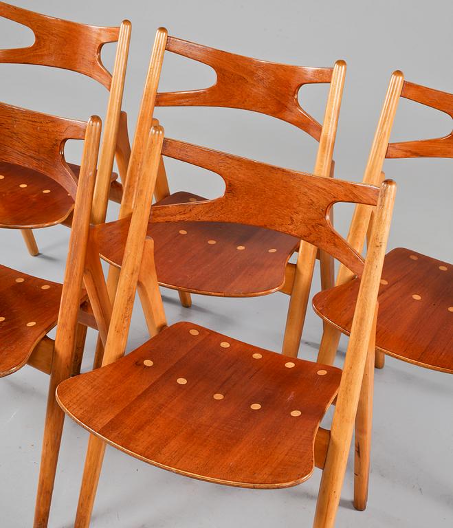 STOLAR, 5 st, "CH-29" / "Savbukkestolen", Hans J Wegner, Ferdinand Lundquist, 1950-60-tal.