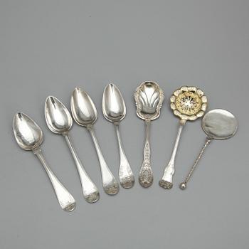 PARTI SILVER, 7 delar, bl.a. Anders Wessman, Kristandstad 1857. Total vikt ca 324 gram.