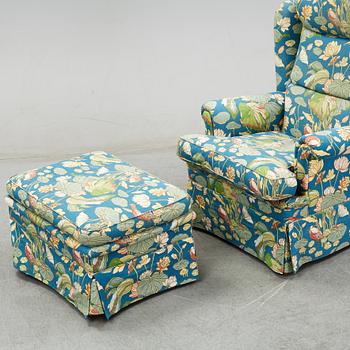 A Swedish armchair and stool, Norell Möbel, late 20th century.