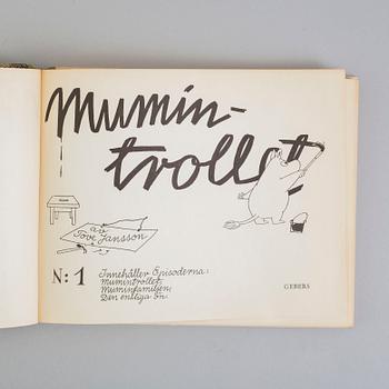 TOVE JANSSON, book, "Mumintrollet 1", 1957, signed.