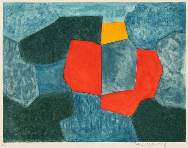 Serge Poliakoff, "Composition green, blue, red and yellow" 1968.