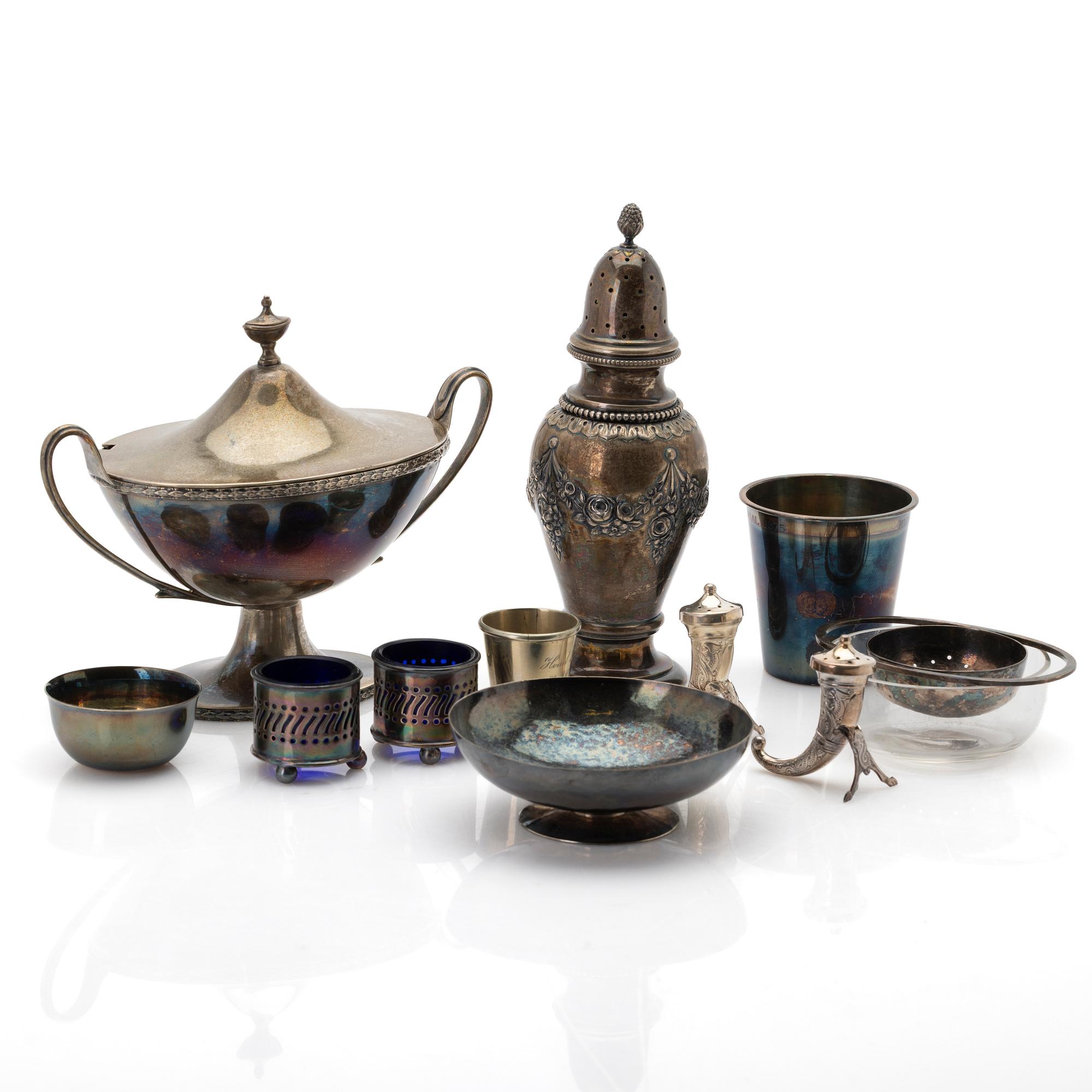 Lot of silver, 11 pieces, including Swedish items, 20th century.