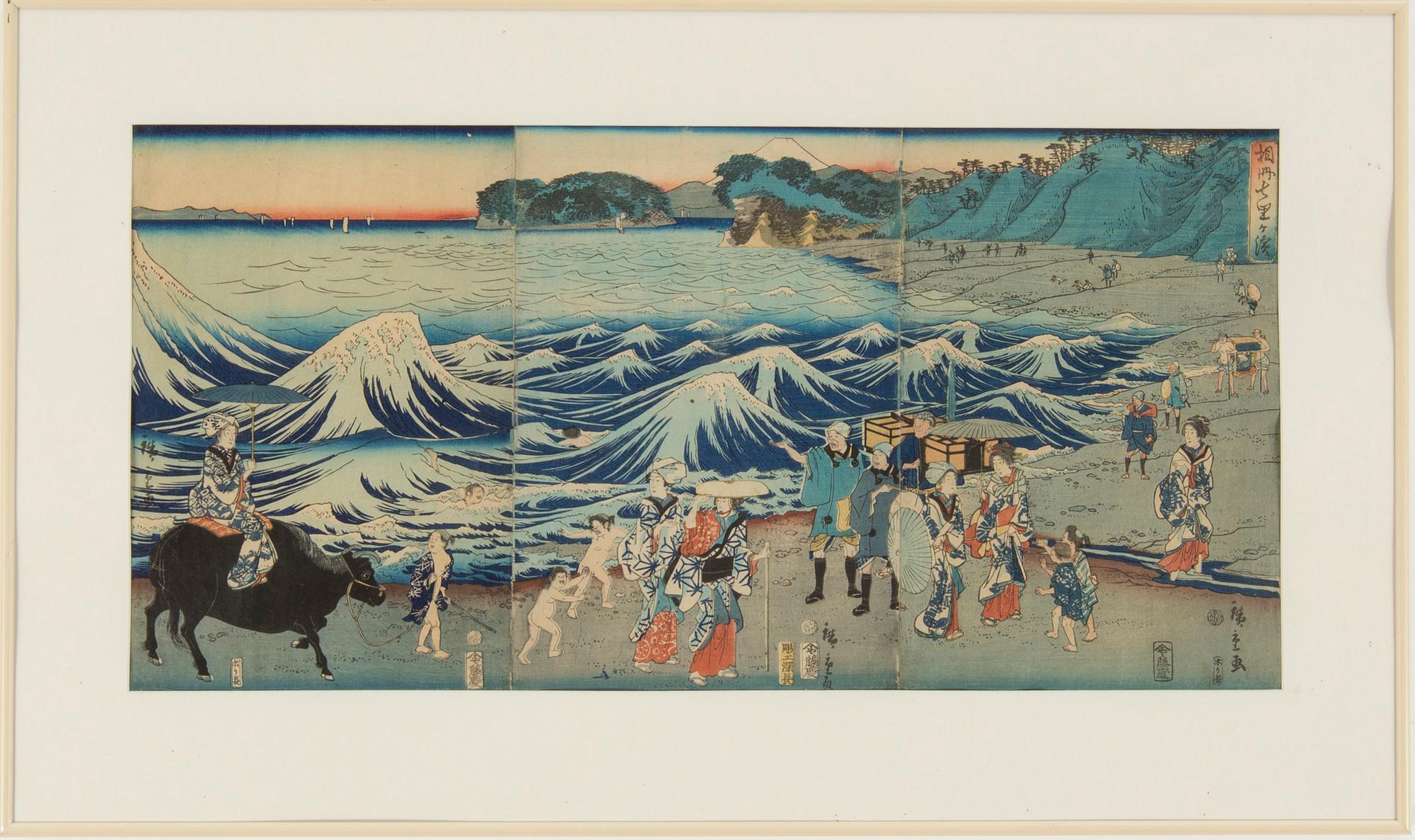 ANDO UTAGAWA HIROSHIGE, woodblock print, triptych, second half of the 19th century.