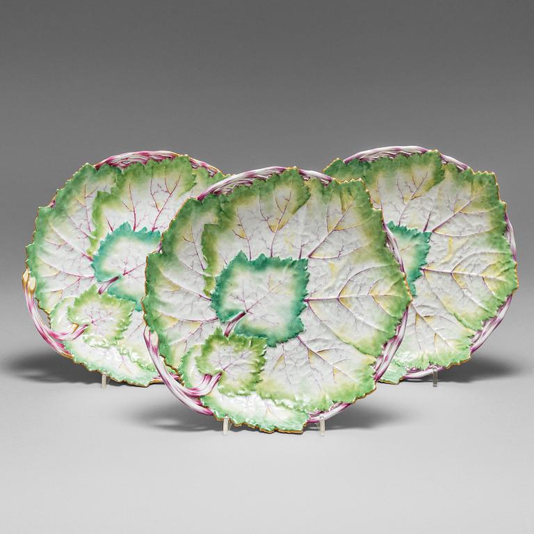 A set of three leaf shaped Berlin dishes, circa 1775.