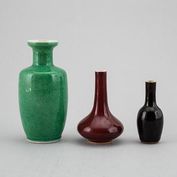 A group of three monocrome vases, late Qingdynasty/20th Century.