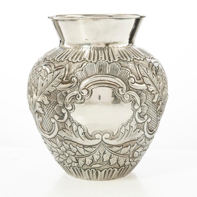 A Rococo style silver vase, 20th century.