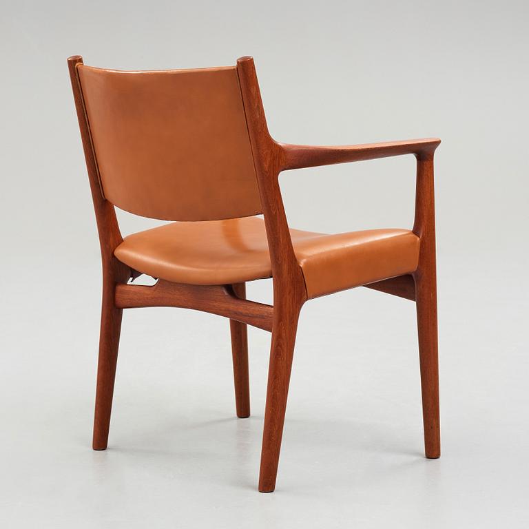 HANS J WEGNER, a "JH 525" teak and brown leather chair, Johannes Hansen, Denmark, 1950-60's.