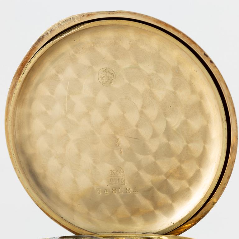 Zenith, pocket watch, 14K gold, hunter, with chain in 18K gold, 51.5 mm.