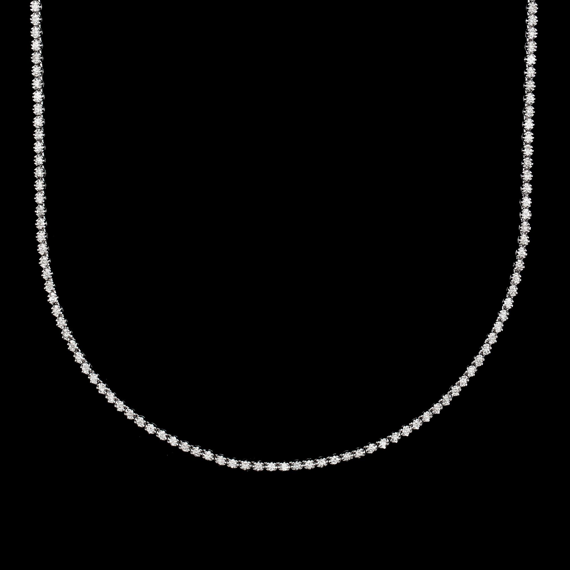 A brilliant-cut diamond straightline necklace, 3.34 cts in total.