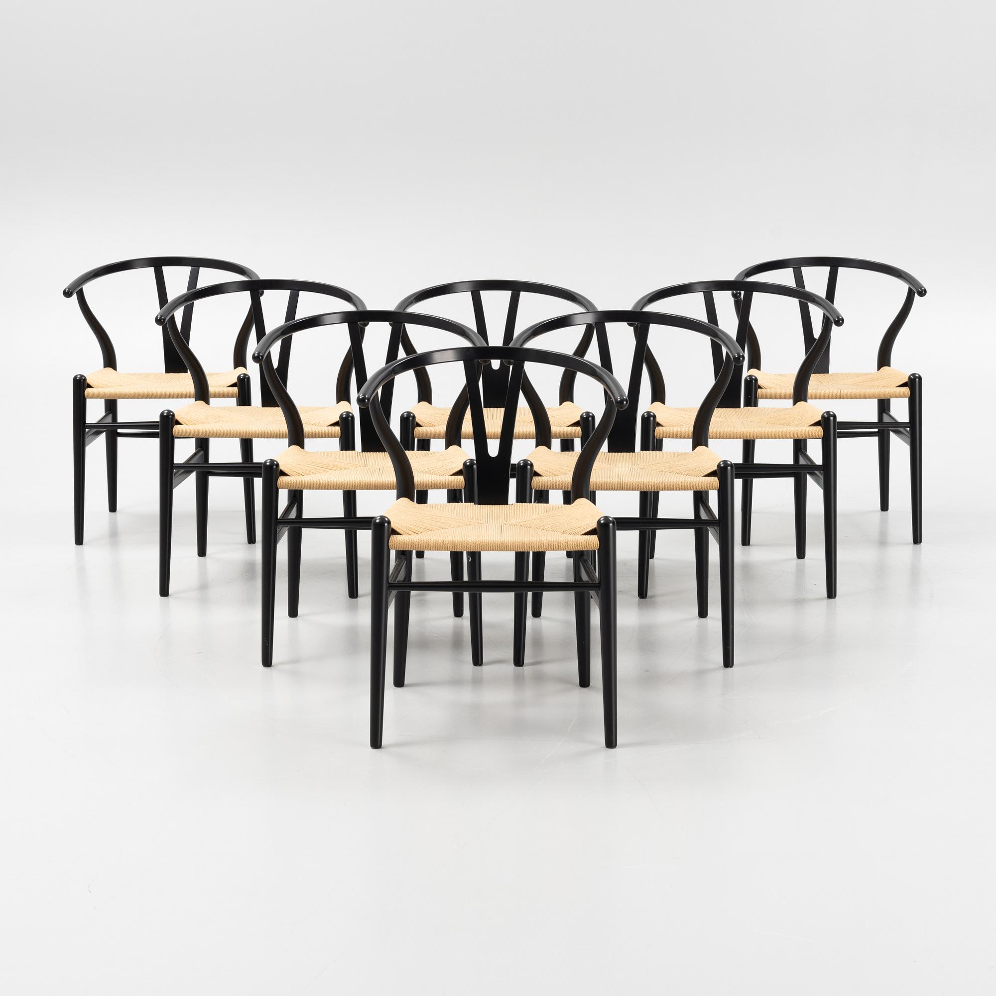 Hans J Wegner, stolar, 8 st, modell CH24 "Y-stolen", Carl Hansen, Danmark.