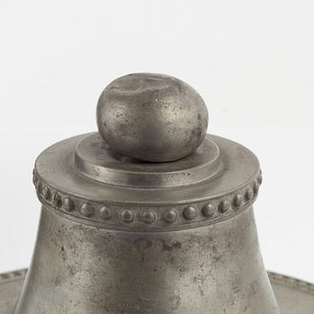 A Swedish 19th Century pewter tureen with lid and tray.