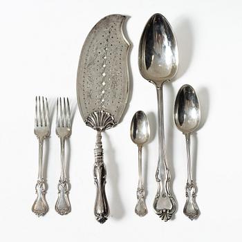 Six pieces of 'Olga' silver cutlery, 1849 - 1891.