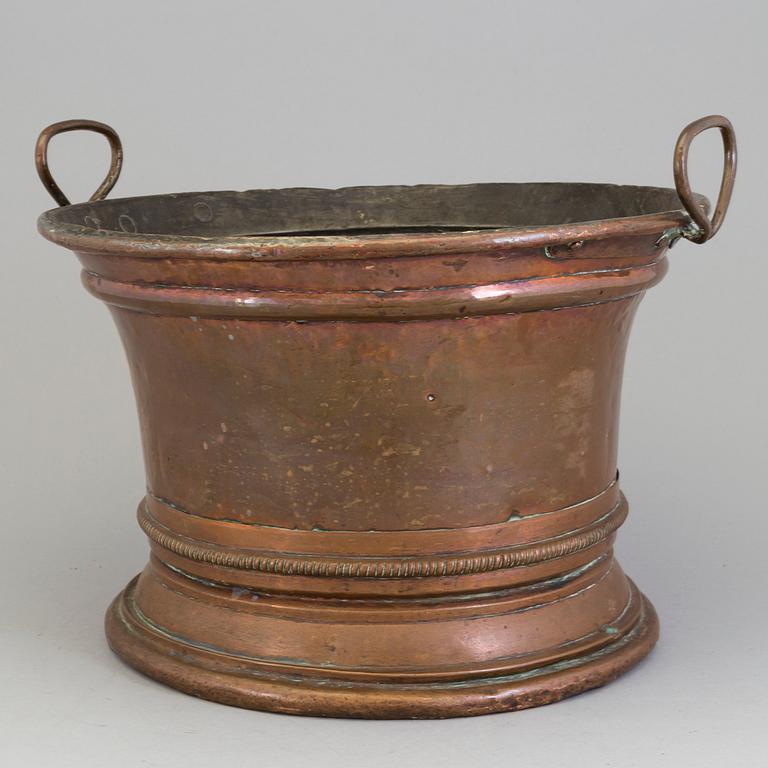 An 18th century copper wine cooler.
