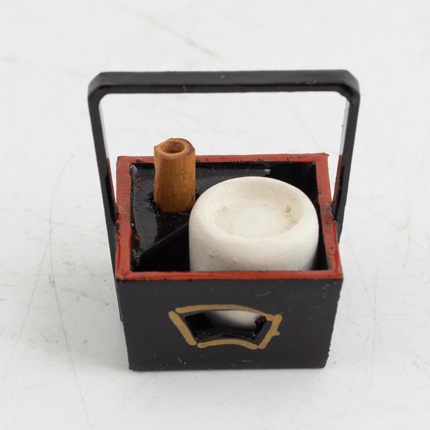 Doll, doll furniture, and table screen, Japan, wood, lacquer and paper, partly Showa, 20th century.