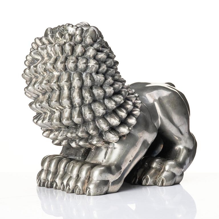 Anna Petrus, a pewter sculpture of a lion, Firma Svenskt Tenn, Stockholm, mid-20th century.