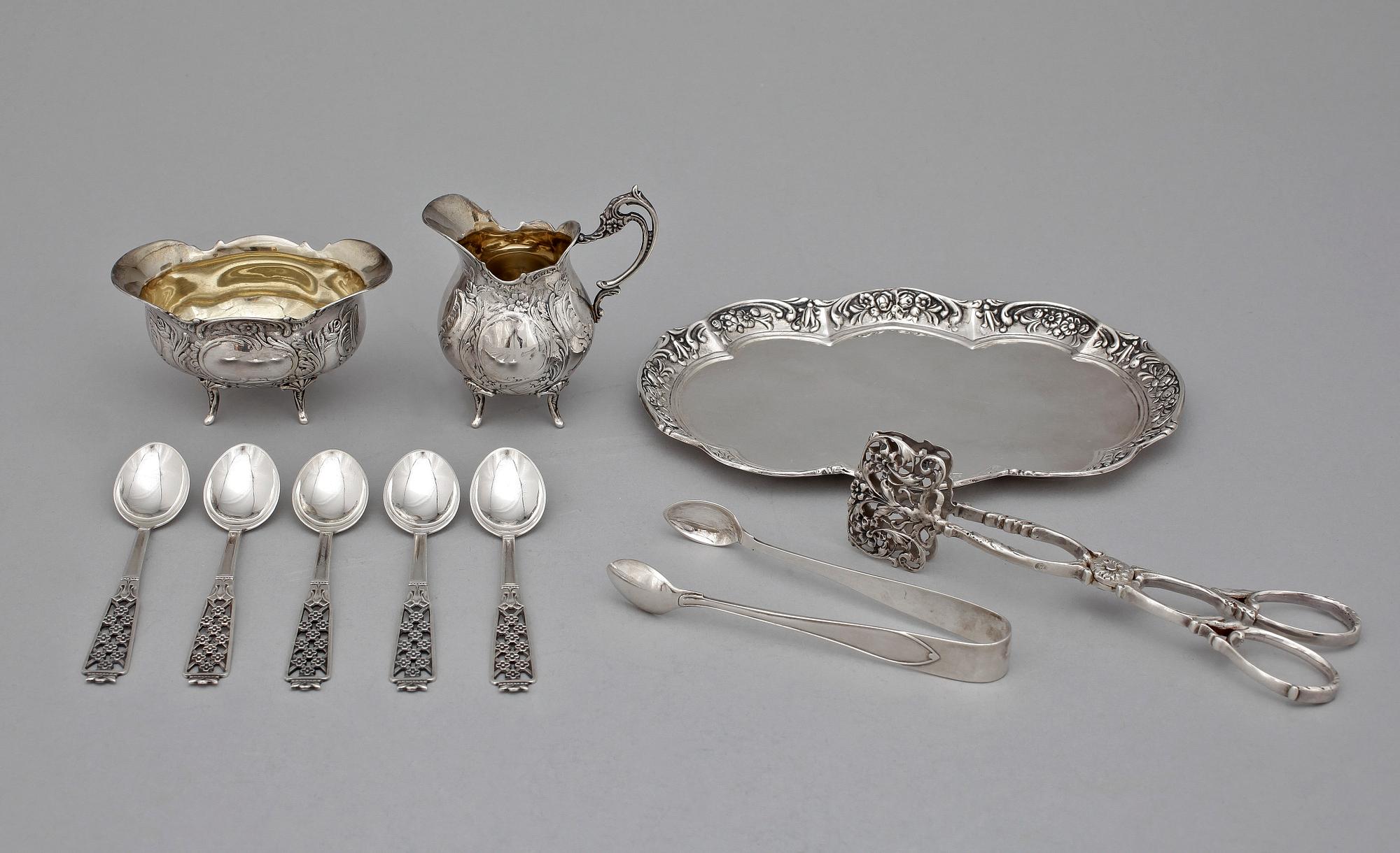 MOCCASERVISDELAR, 10 delar, silver, bla Ceson, Göteborg, 1964. Tot vikt 379 g.