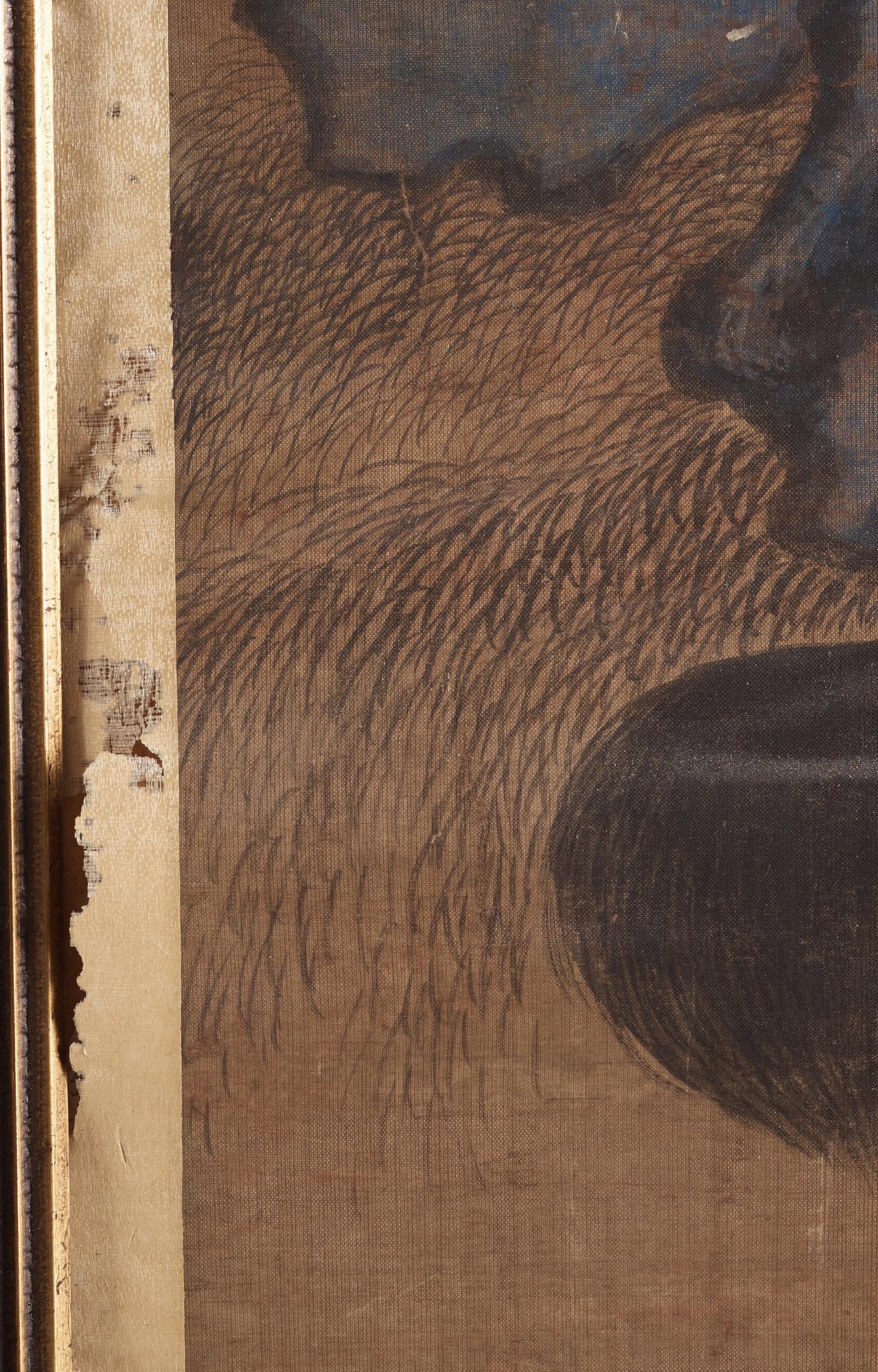 MÅLNING, motiv med lekande hundar vid en trädgårdsklippa, efter Ma Yuanyu (1669-1722), sen Qingdynastin (1644-1912).