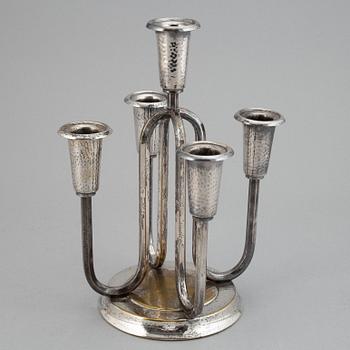 A silver plated candelabrum, early 20th Century.