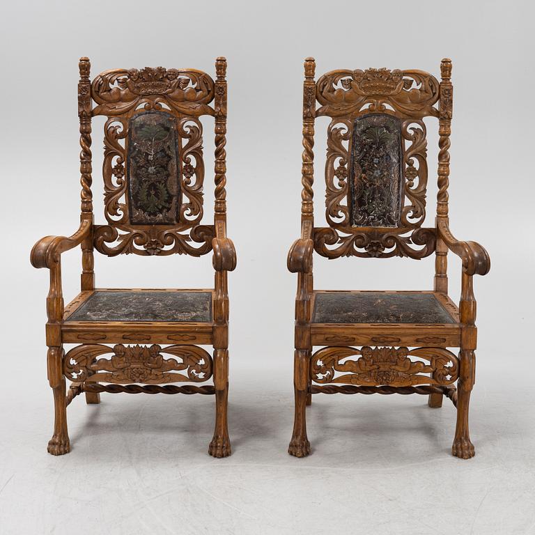 A pair of Baroque style armchairs, circa 1900.