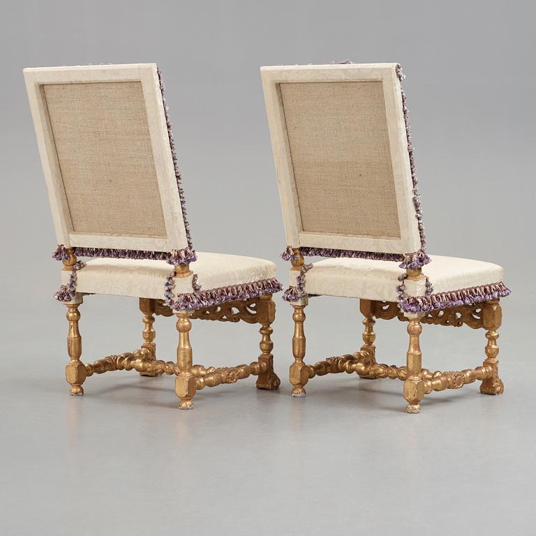 A pair of French Baroque chairs, circa 1700.