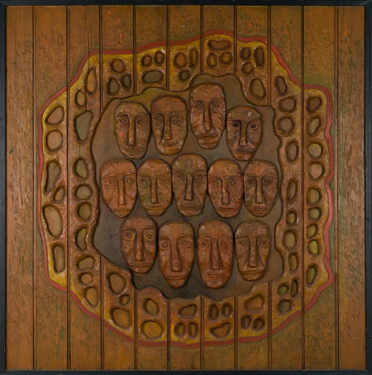 KOSTI AHONEN, relief, painted wood, signed and dated -72.