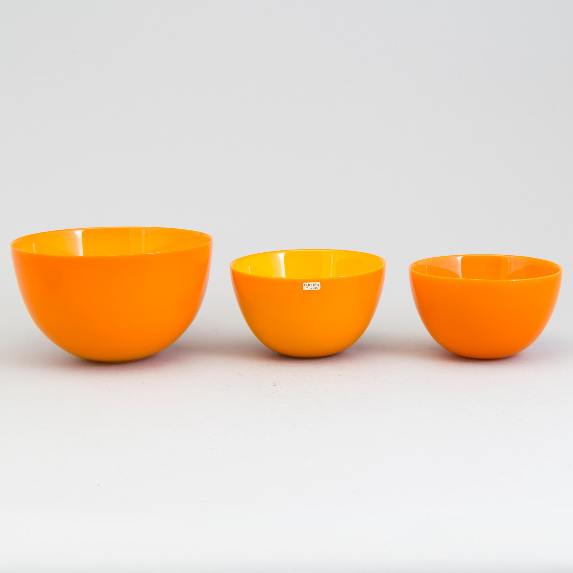 SVEN PALMQVIST, Orrefors, 5 skålar av glas, "Colora", 1960-tal.