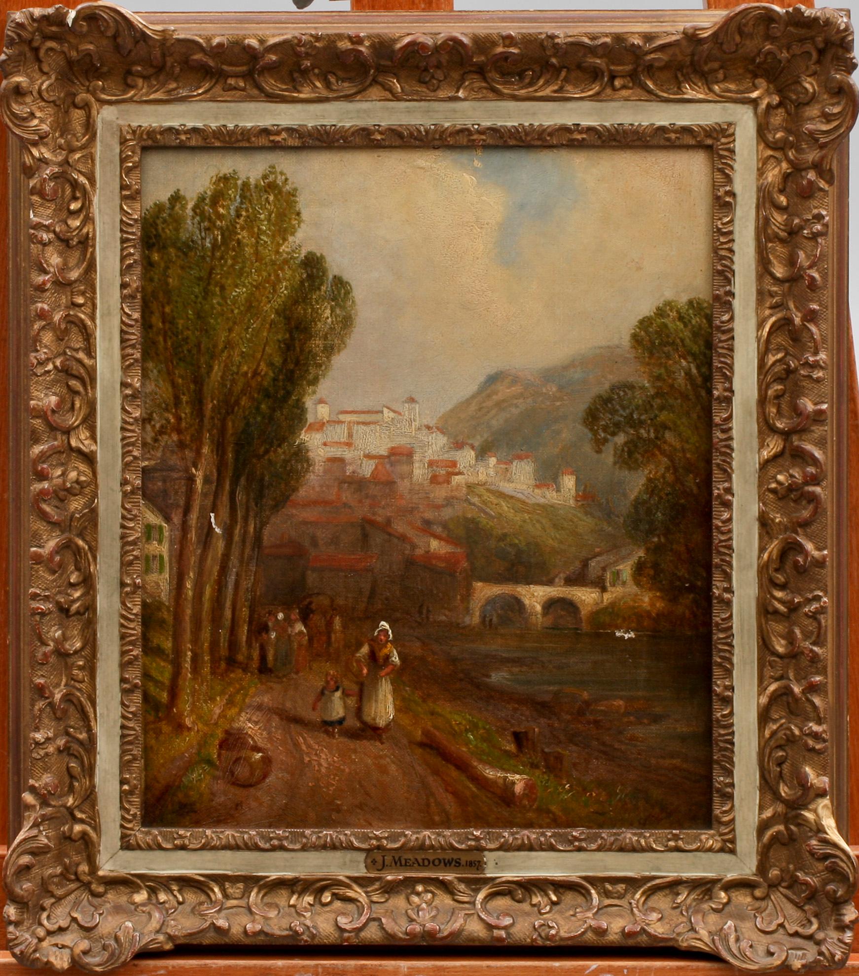 OKÄND KONSTNÄR, oljor på duk, 2 st, otydl sign. På ramarna betecknade J. Meadows 1857.