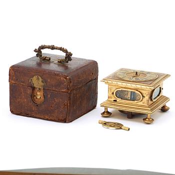 A Baroque 17th century gilt copper table clock.