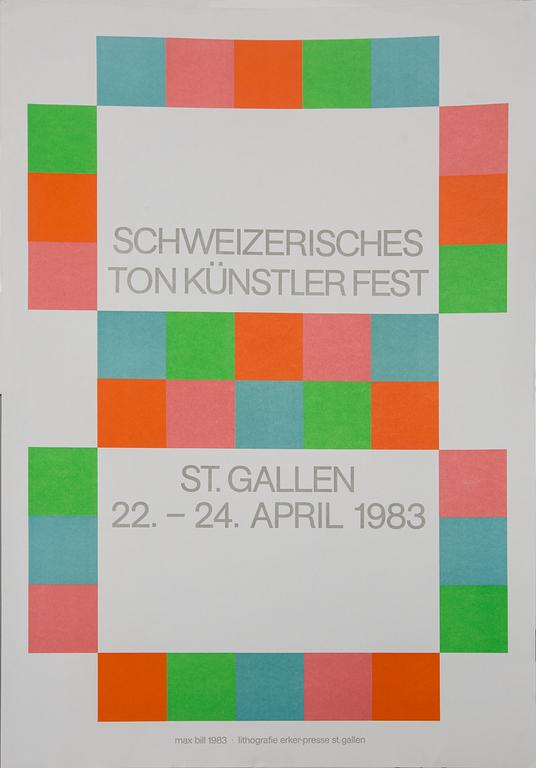 UTSTÄLLNINGSAFFISCHER, 3 st, Fiedler, Doratio, Max Bill.