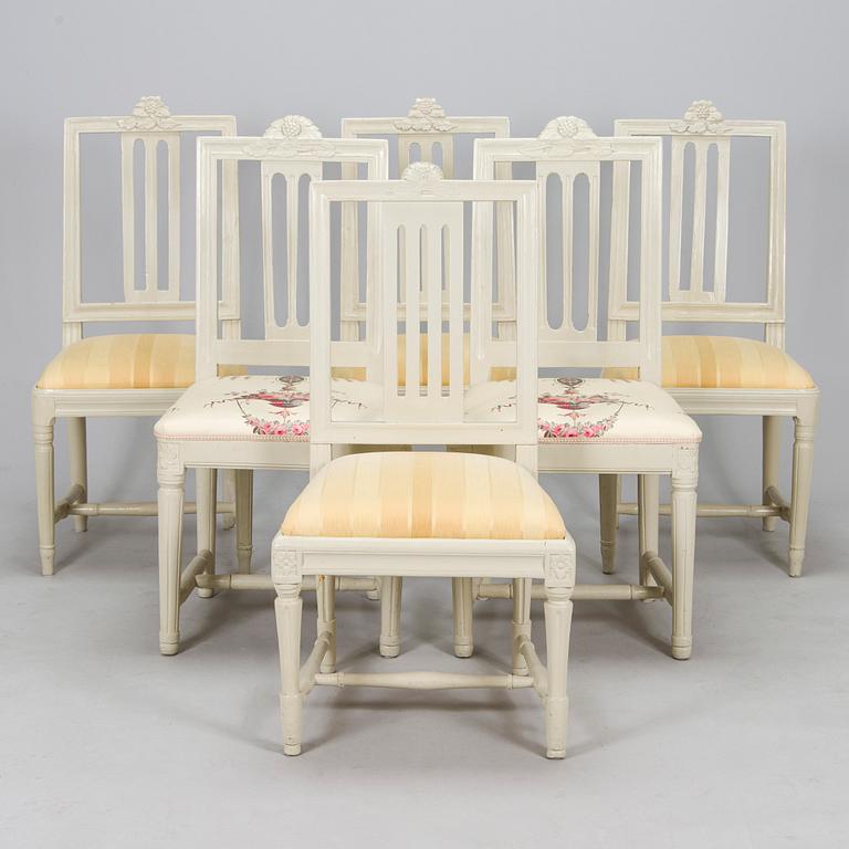 A set of six matched painted Gustavian chairs, 18th/19th Century.