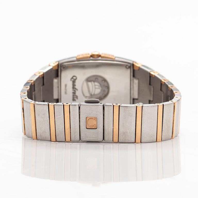 Omega, Quadrella, "Diamond-set mother-of-pearl dial", rannekello, 25 x 32,5 mm.
